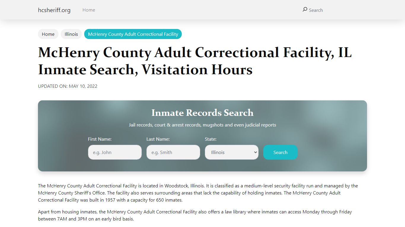 McHenry County Adult Correctional Facility, IL Inmate ...